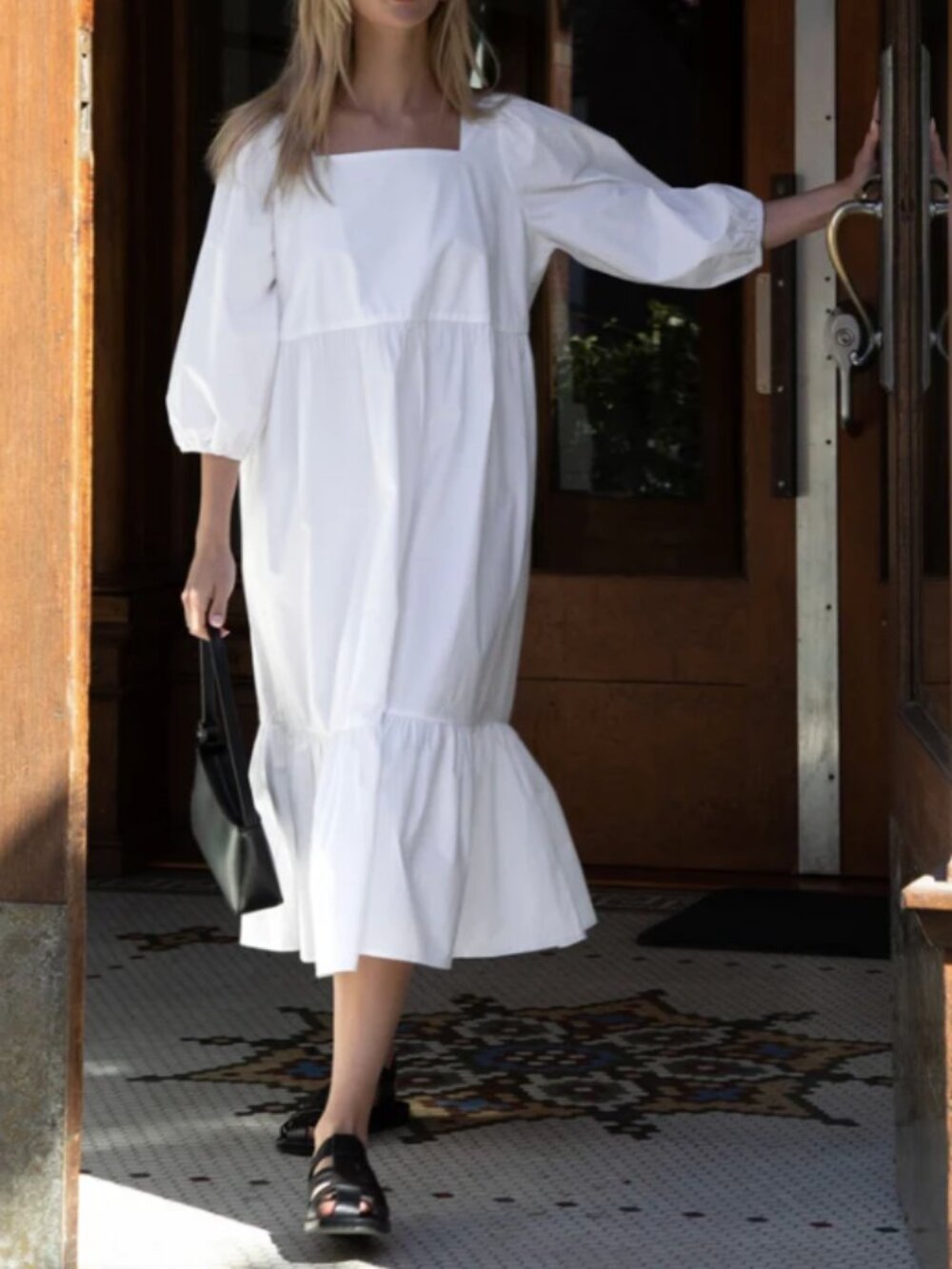 OAK + FORT White Puff Sleeve Tiered Midi Dress Size S/P NWOT